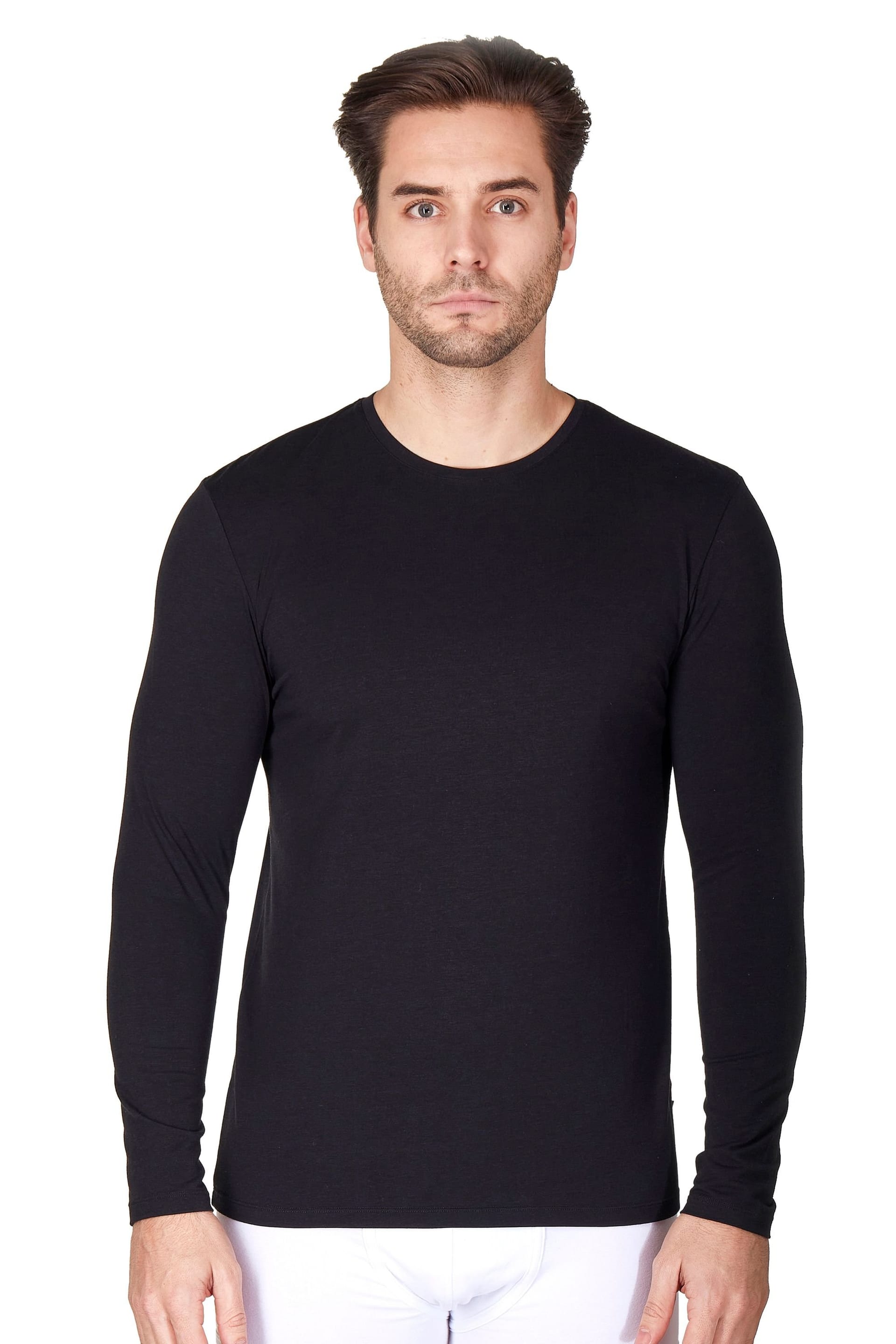 Haigman Haigman Men's 2 Pack Bamboo Cotton Soft Stretch Long Sleeve T-Shirts in Black - 4