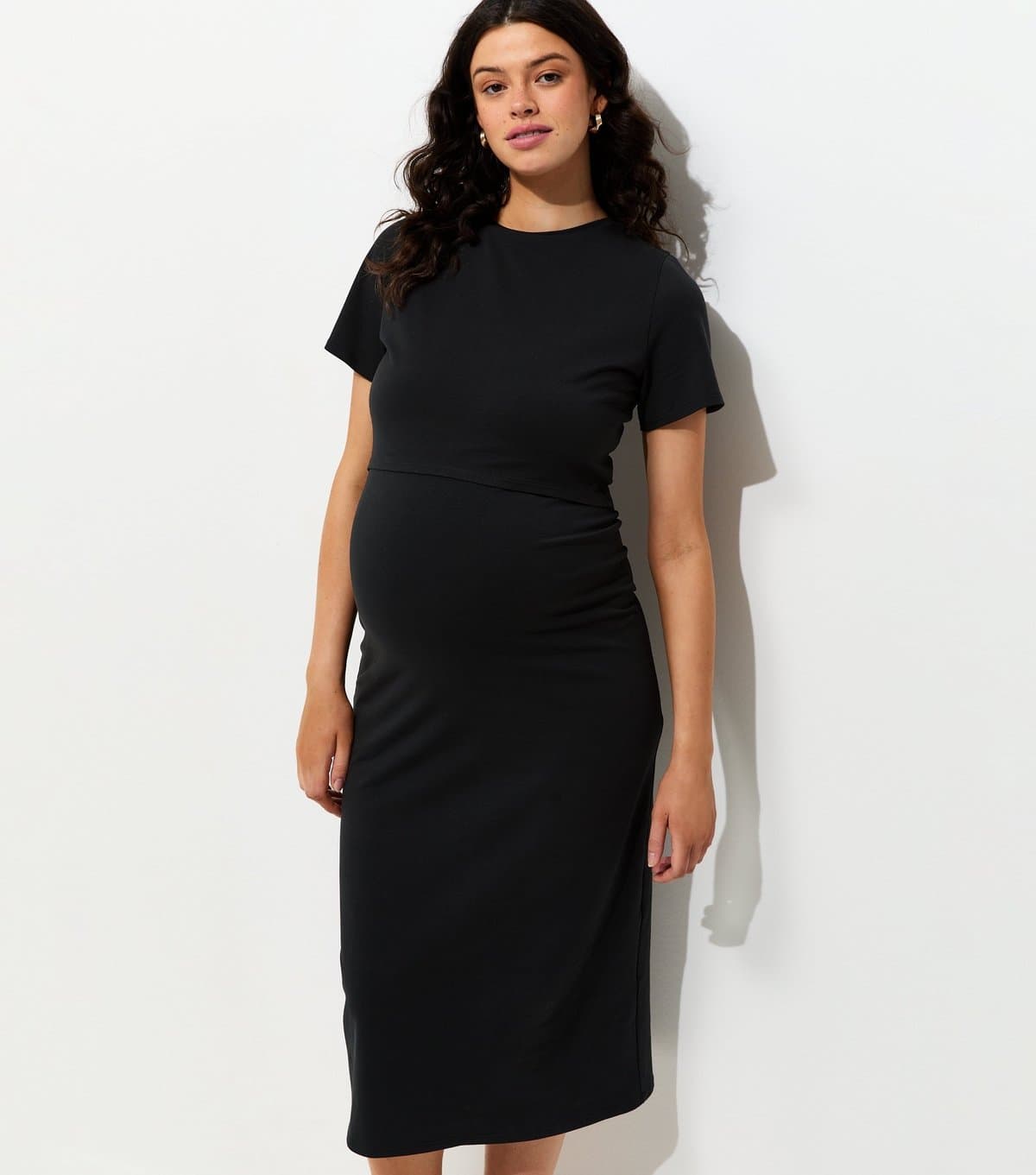 New Look Women's Maternity Black Cotton Rich Double Layer Midi Dress New Look