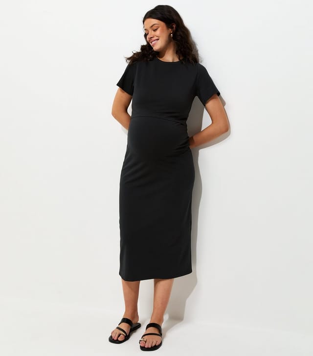New Look Women's Maternity Black Cotton Rich Double Layer Midi Dress New Look - 2