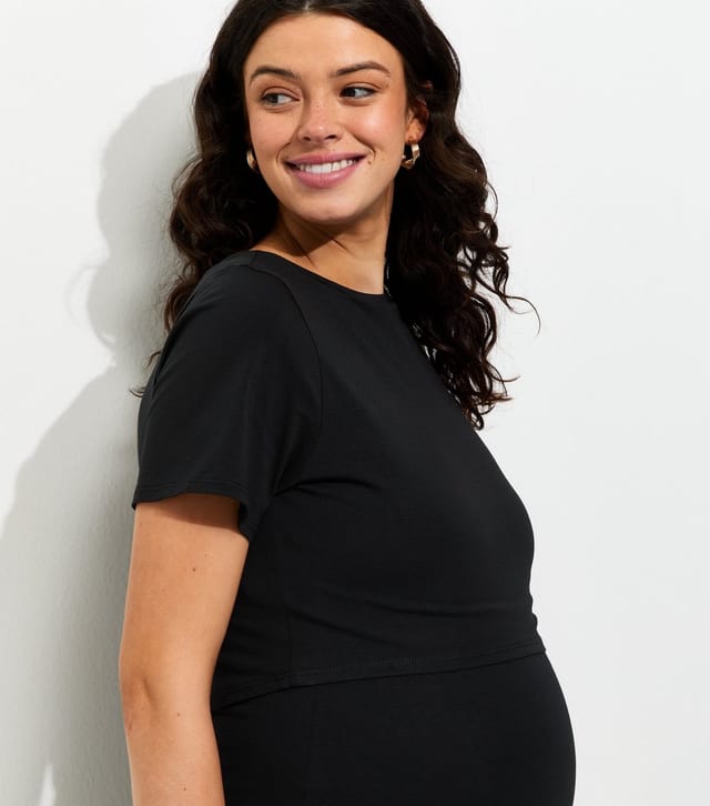 New Look Women's Maternity Black Cotton Rich Double Layer Midi Dress New Look - 3