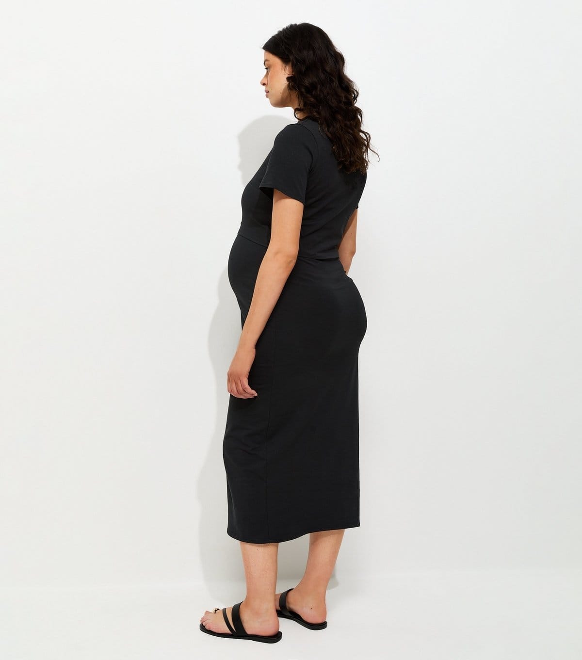 New Look Women's Maternity Black Cotton Rich Double Layer Midi Dress New Look - 4