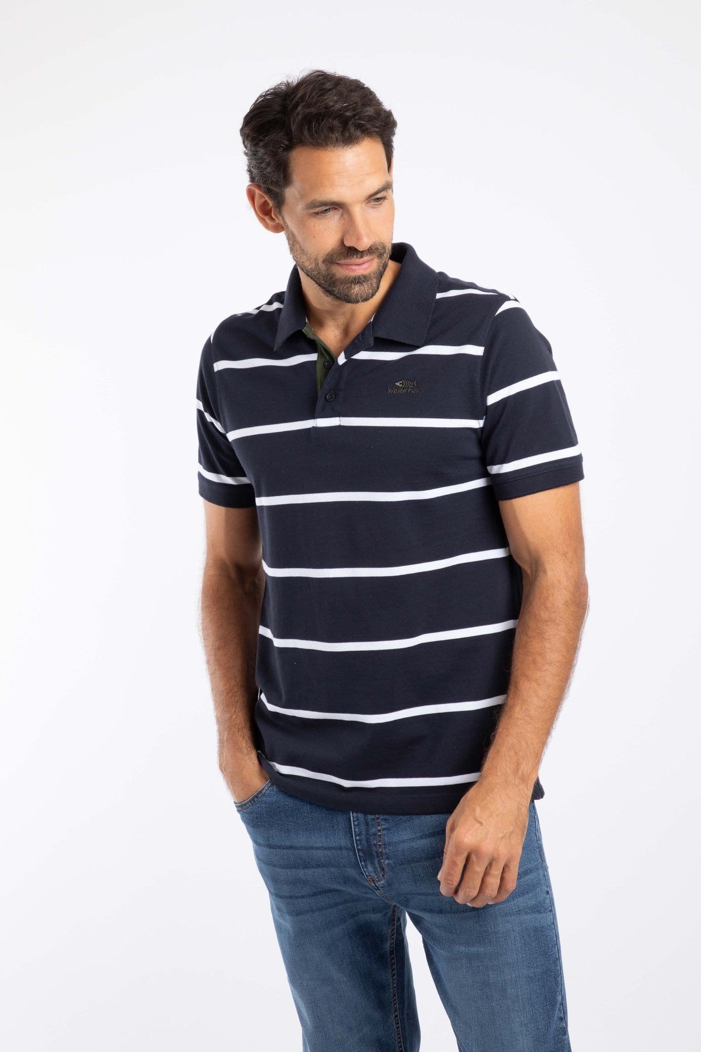 Weird Fish Weird Fish Men's Fabian Striped Pique Polo Shirt in Midnight - 4