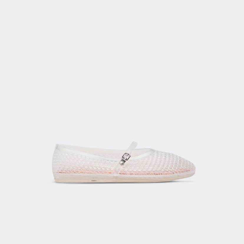 EGO Faith Buckle Strap Flat Ballet Pump In Clear Rubber, Women's Size UK 3 - 1
