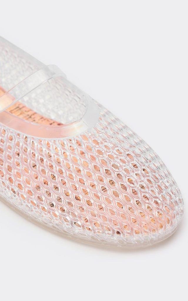 EGO Faith Buckle Strap Flat Ballet Pump In Clear Rubber, Women's Size UK 3 - 2