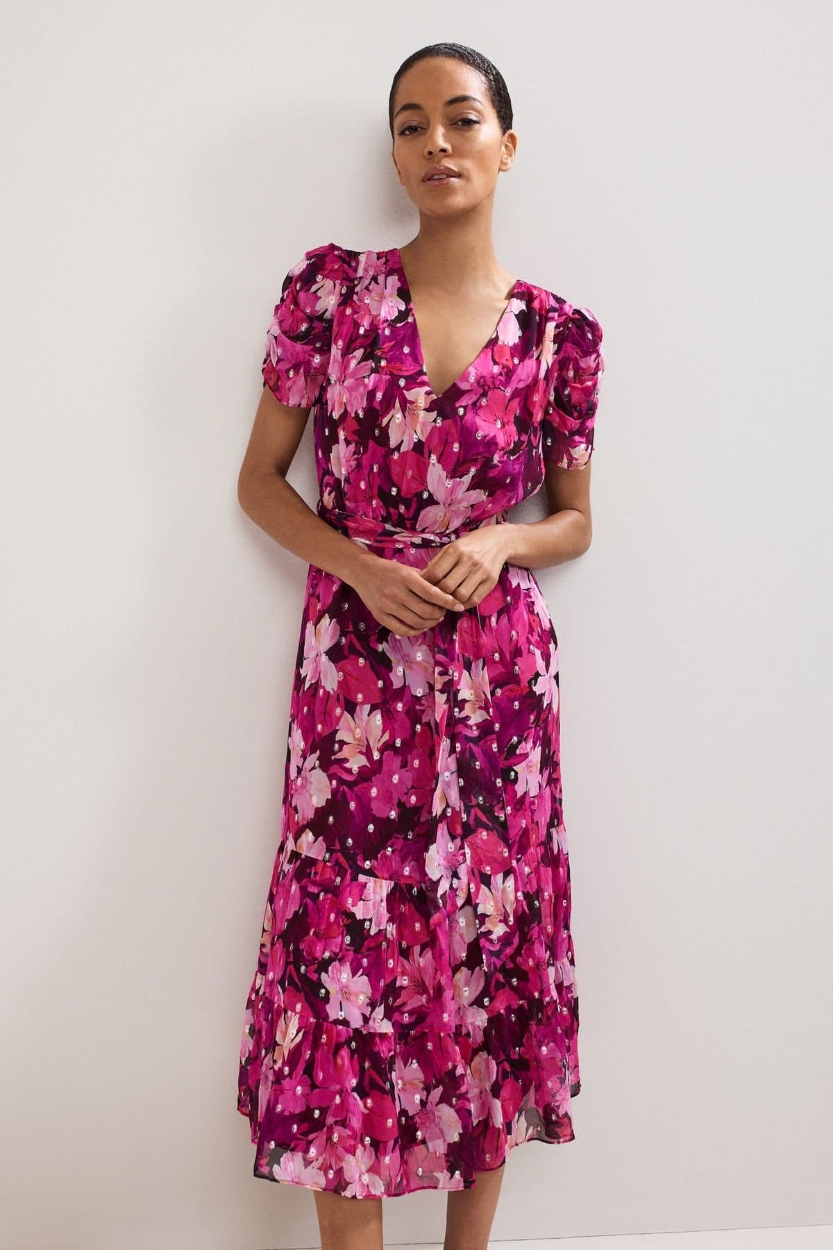 Phase Eight Phase Eight Women's Azalea Floral Shimmer Dress in Fuchsia
