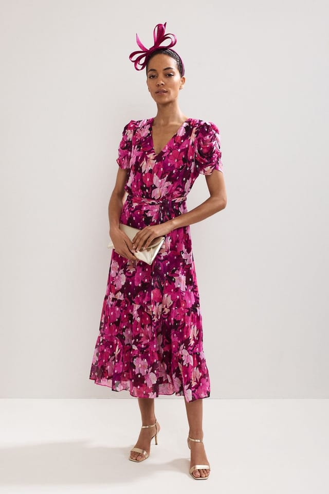 Phase Eight Phase Eight Women's Azalea Floral Shimmer Dress in Fuchsia - 3