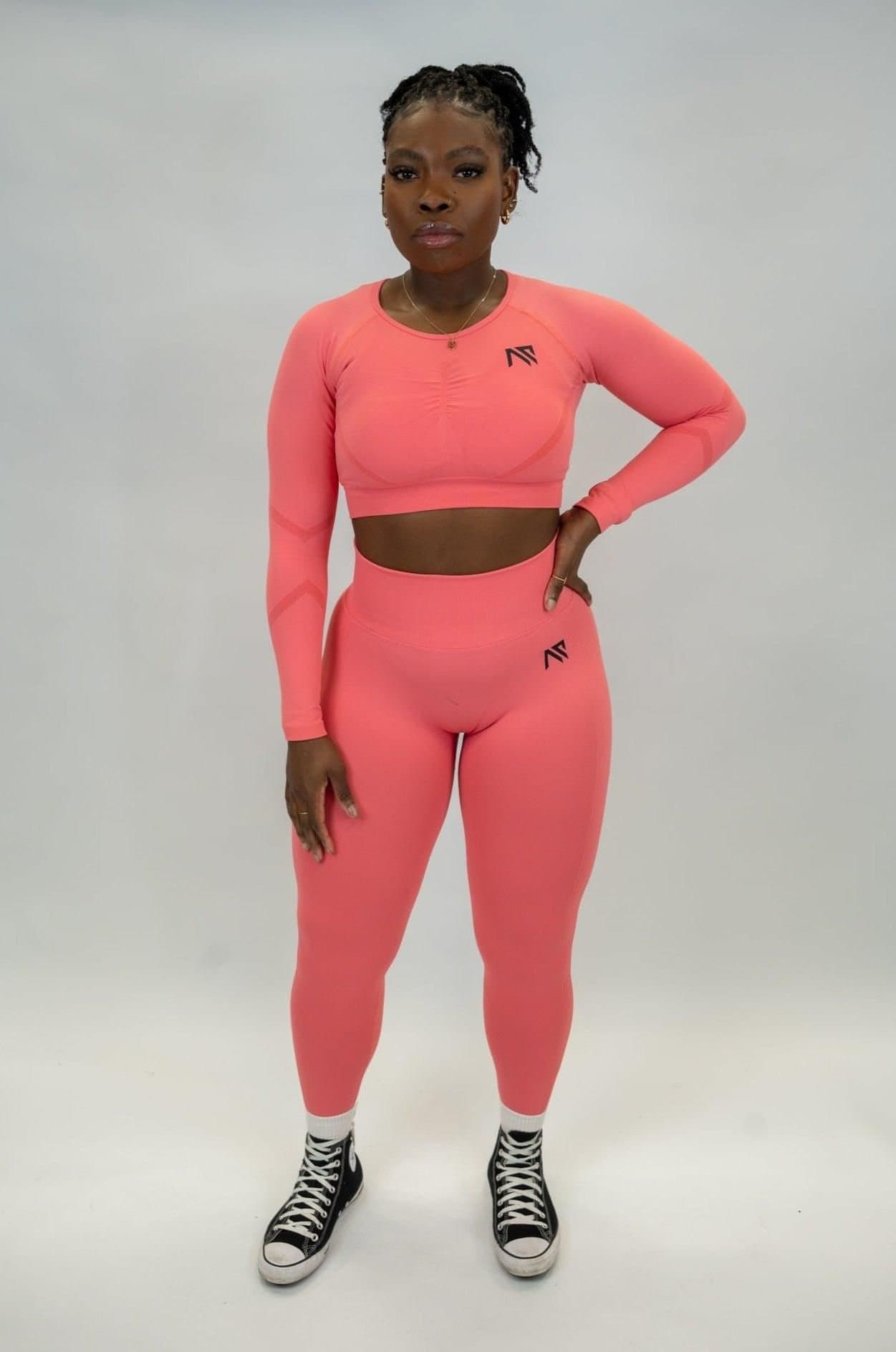 Animus Animus Women's Scrunched Crop Top Seamless Set in Coral