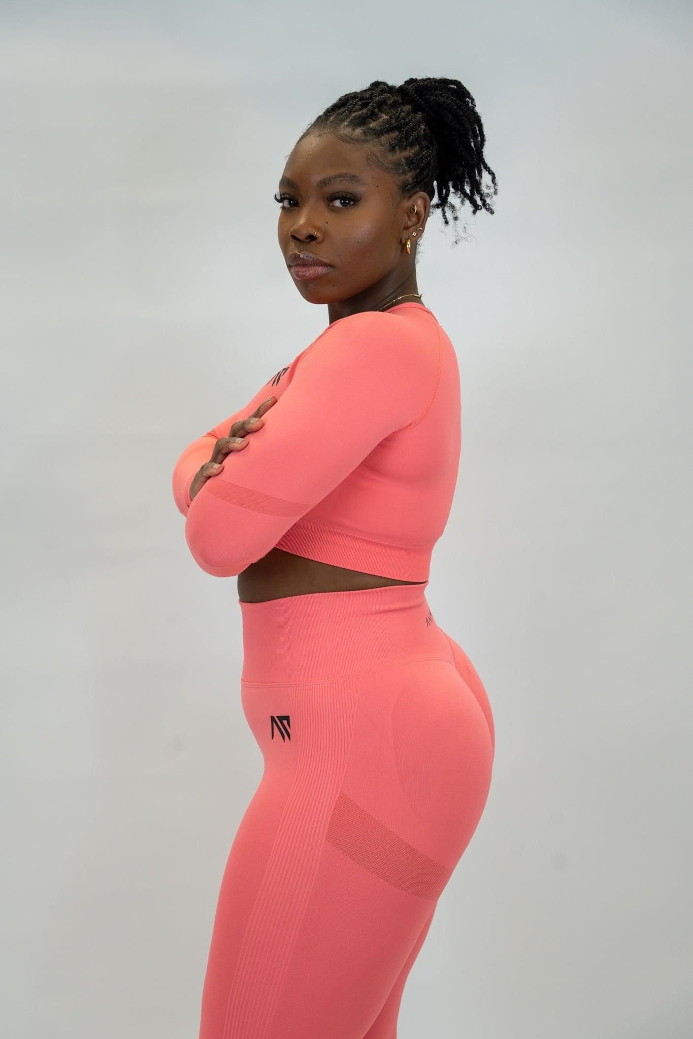 Animus Animus Women's Scrunched Crop Top Seamless Set in Coral - 4