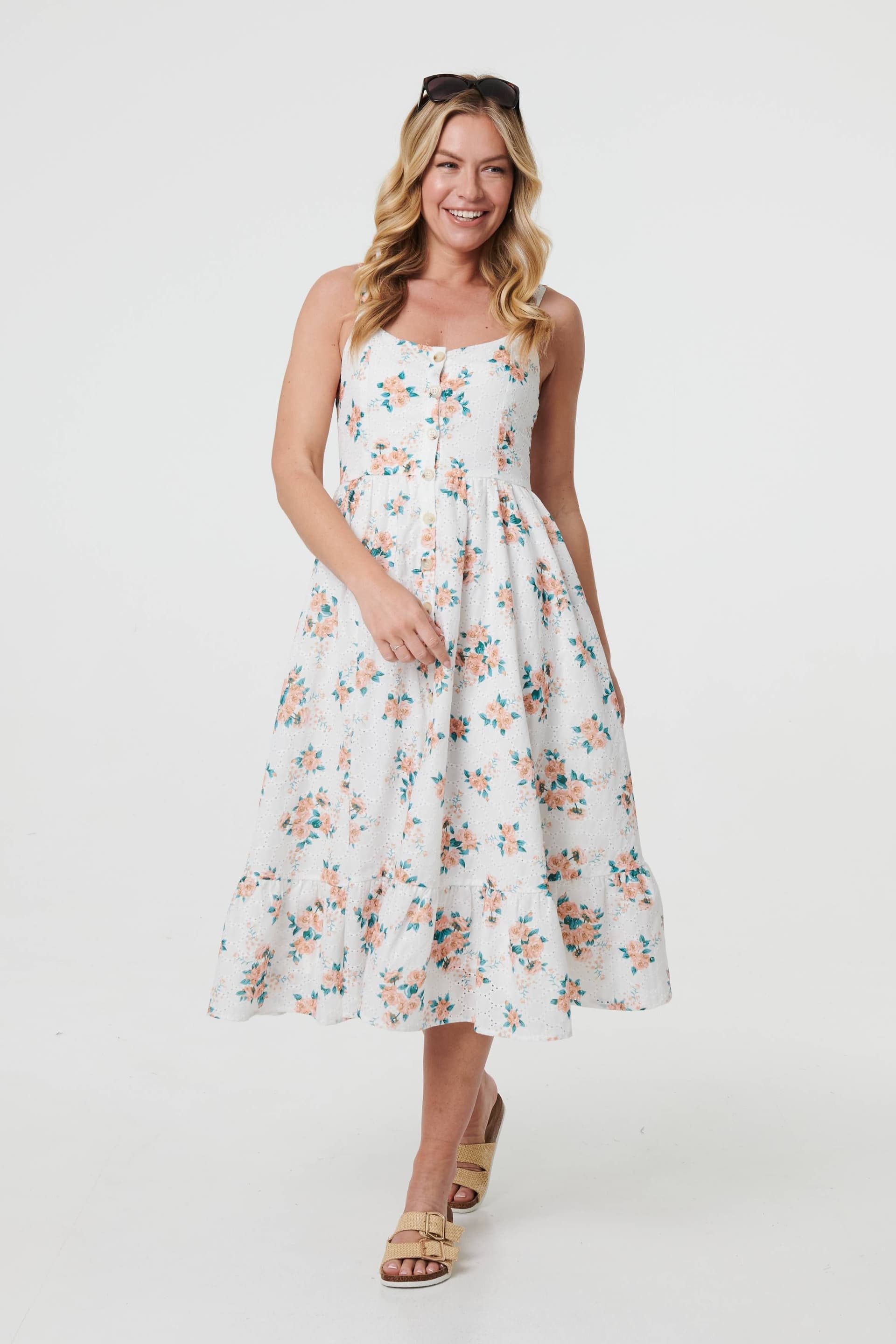 Izabel London Izabel London Women's Floral A-Line Cami Strap Midi Dress in White