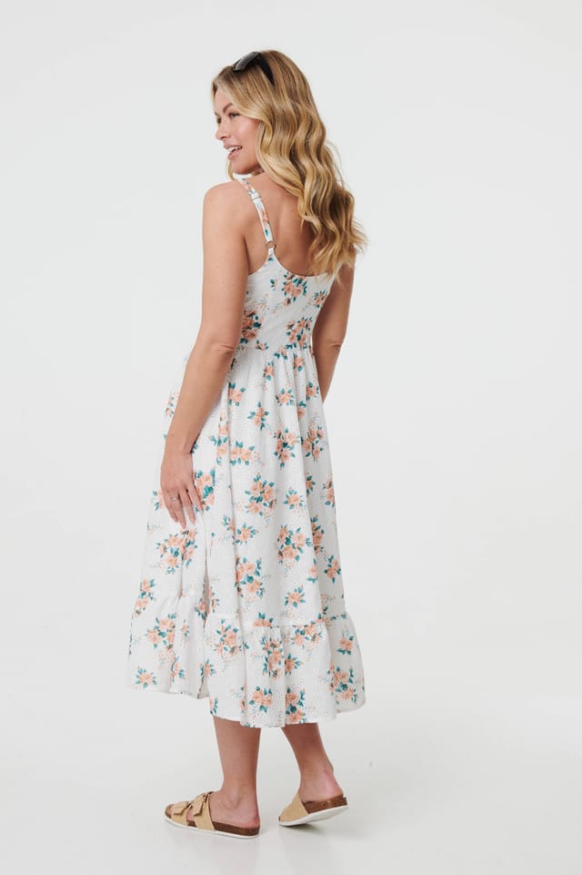 Izabel London Izabel London Women's Floral A-Line Cami Strap Midi Dress in White - 3