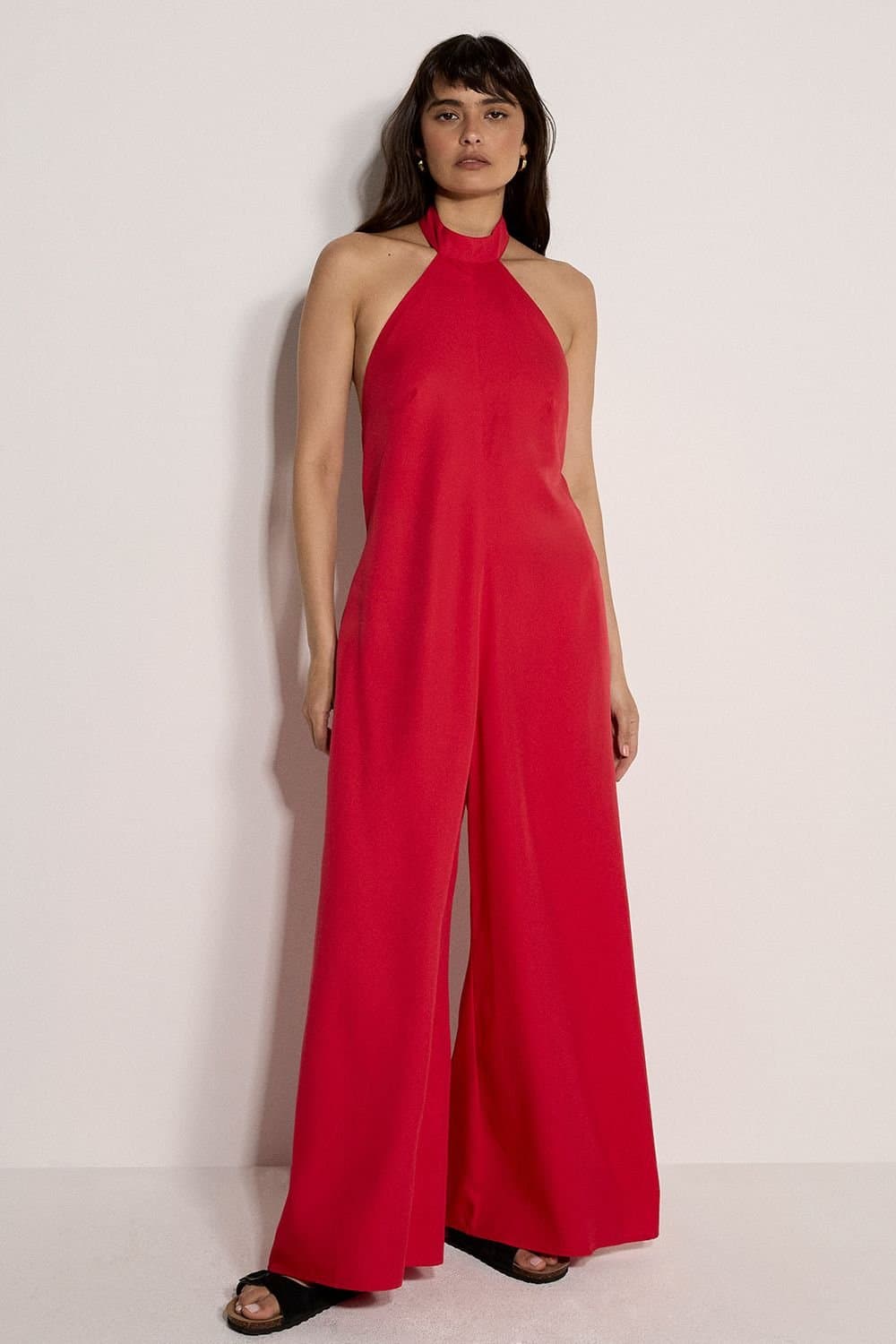 Apricot Apricot Women's Halter Neck Wide-Leg Jumpsuit in Red
