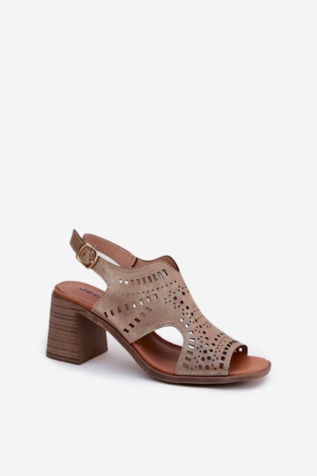 Love Lace Love Lace Women's Perforated Column Heel Sandals with Adjustable Strap in Bronze - 2