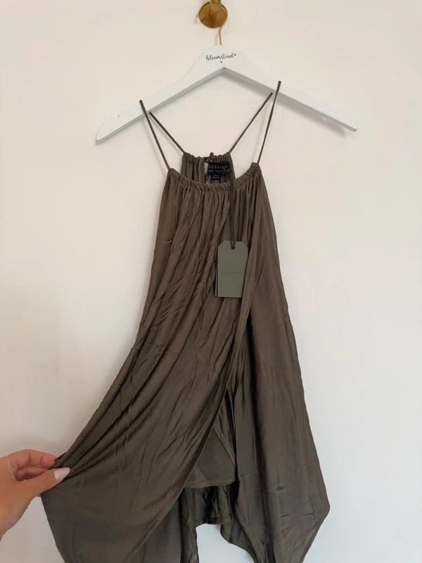 AllSaints Khaki Asymmetric Halter Top UK 6