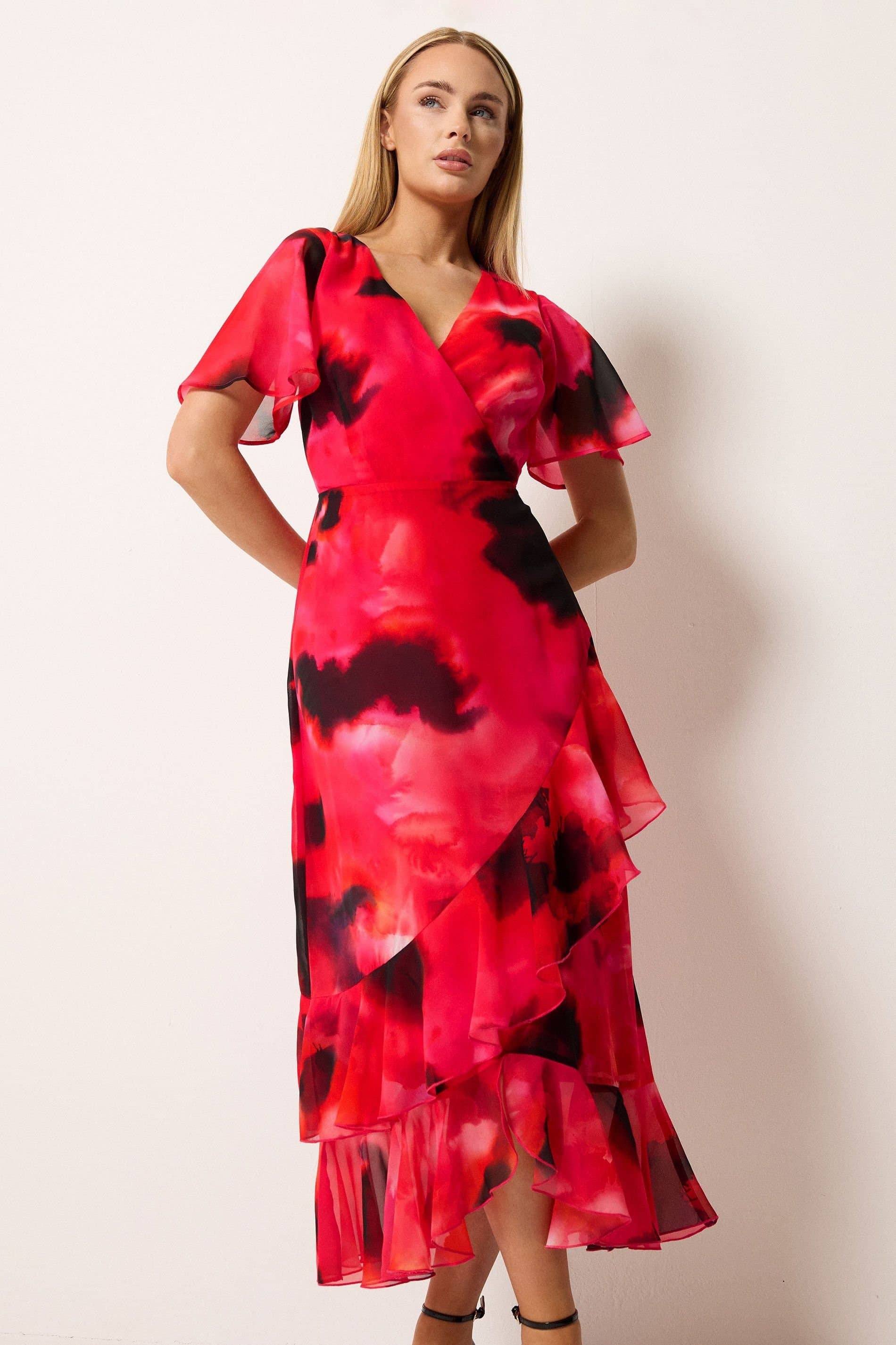 Star by Julien Macdonald Star by Julien Macdonald Women's Floral Tiered Wrap Dress in Red