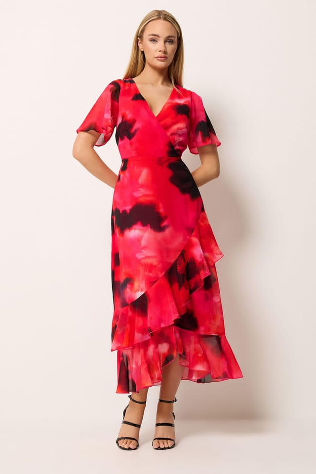 Star by Julien Macdonald Star by Julien Macdonald Women's Floral Tiered Wrap Dress in Red - 3