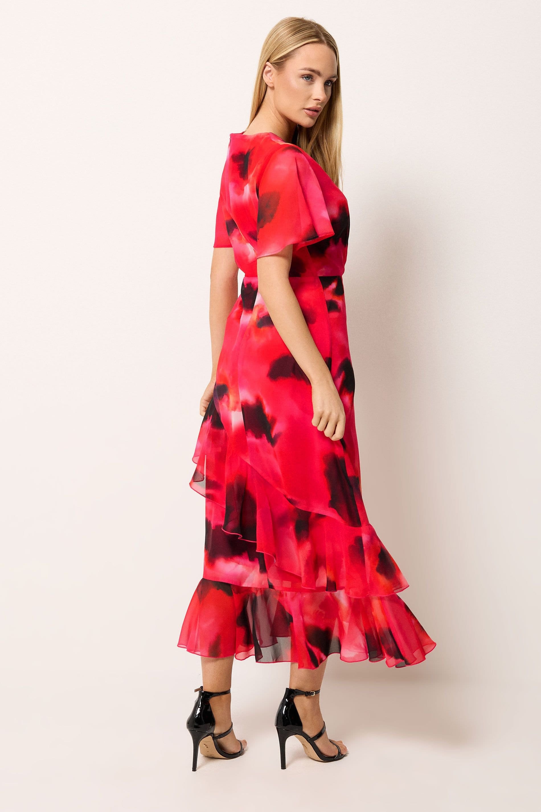 Star by Julien Macdonald Star by Julien Macdonald Women's Floral Tiered Wrap Dress in Red - 4