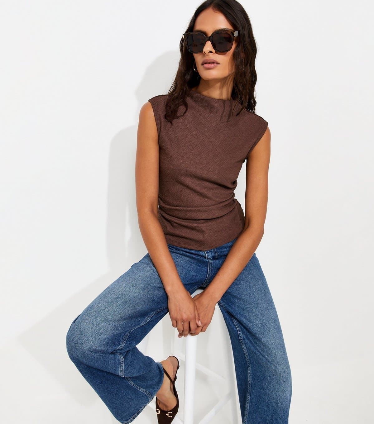 New Look New Look Dark Brown Textured High Neck Tank Top