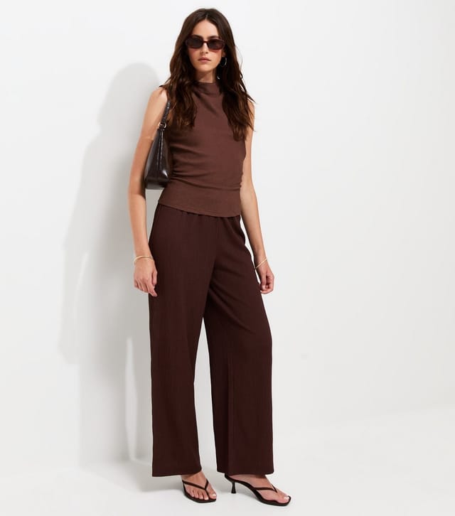 New Look Women's Dark Brown Textured High Neck Tank Top New Look - 3