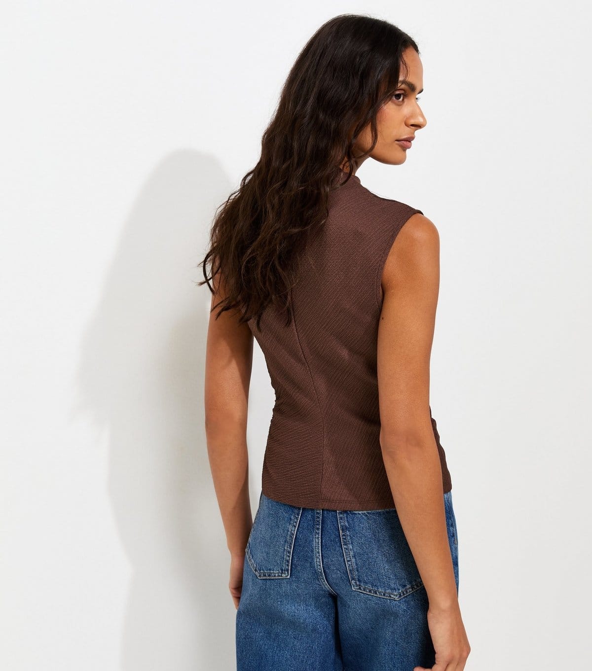 New Look Women's Dark Brown Textured High Neck Tank Top New Look - 4