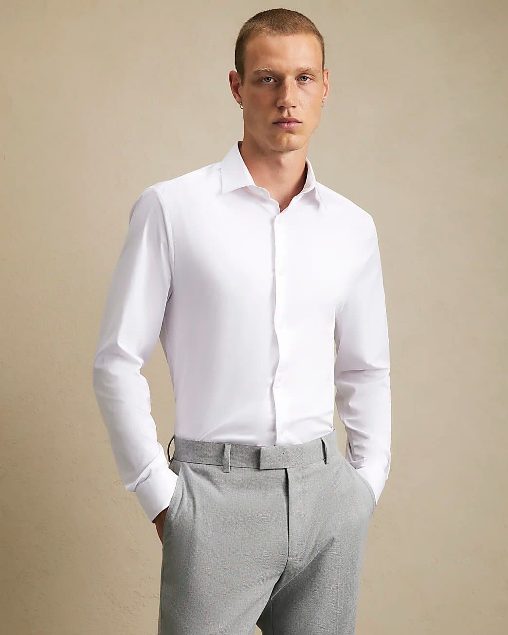River Island Mens River Island White Muscle Fit Comfort Stretch Shirt