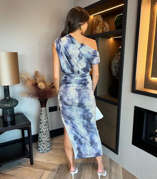 AX Paris Women's Black Tie-Dye Print Ruched One-Shoulder Midi Dress AX Paris New Look - 3