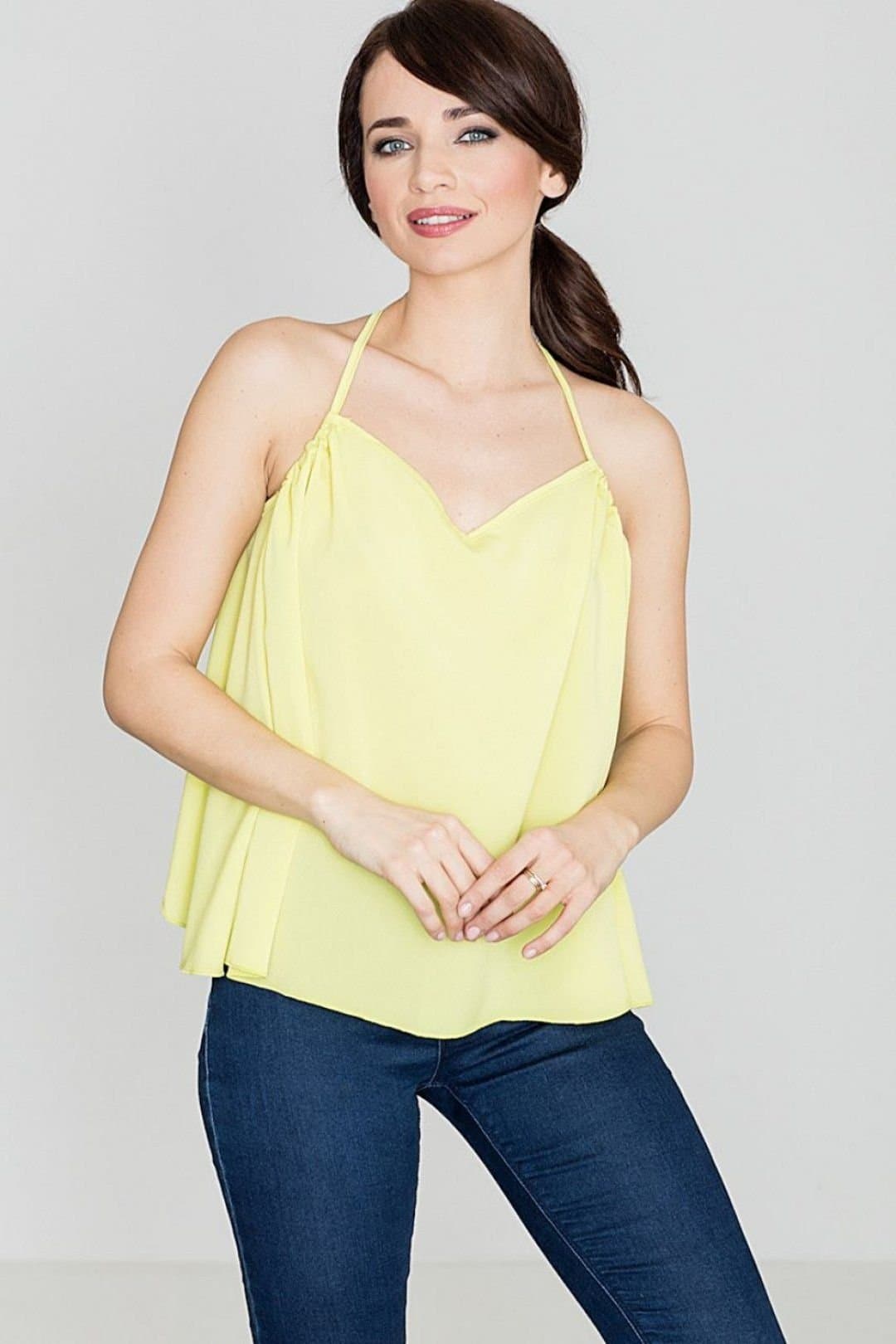 Love Lace Love Lace Women's Loose Back Frill Blouse with Bust Creases in Yellow