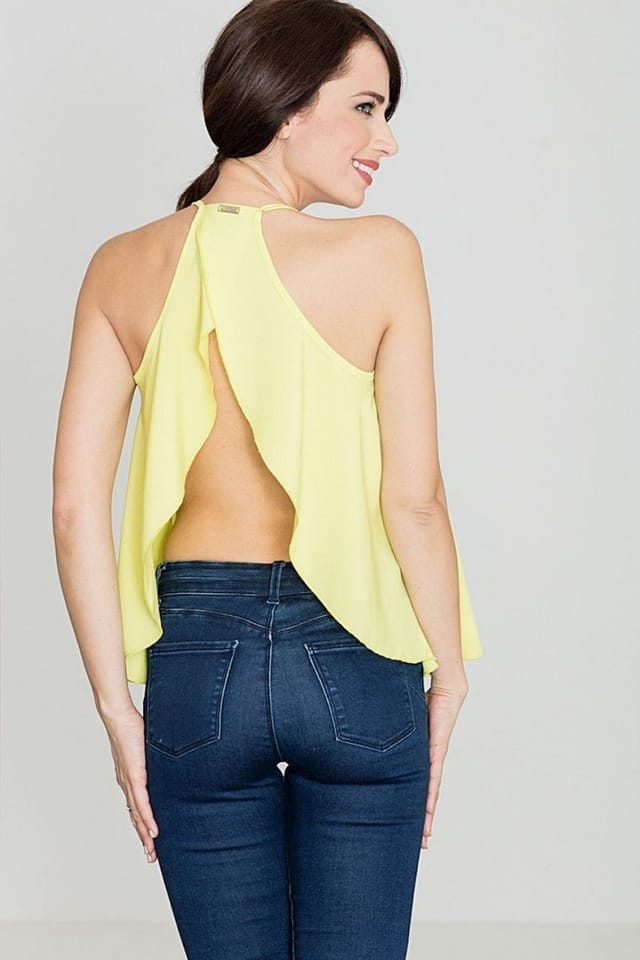 Love Lace Love Lace Women's Loose Back Frill Blouse with Bust Creases in Yellow - 2