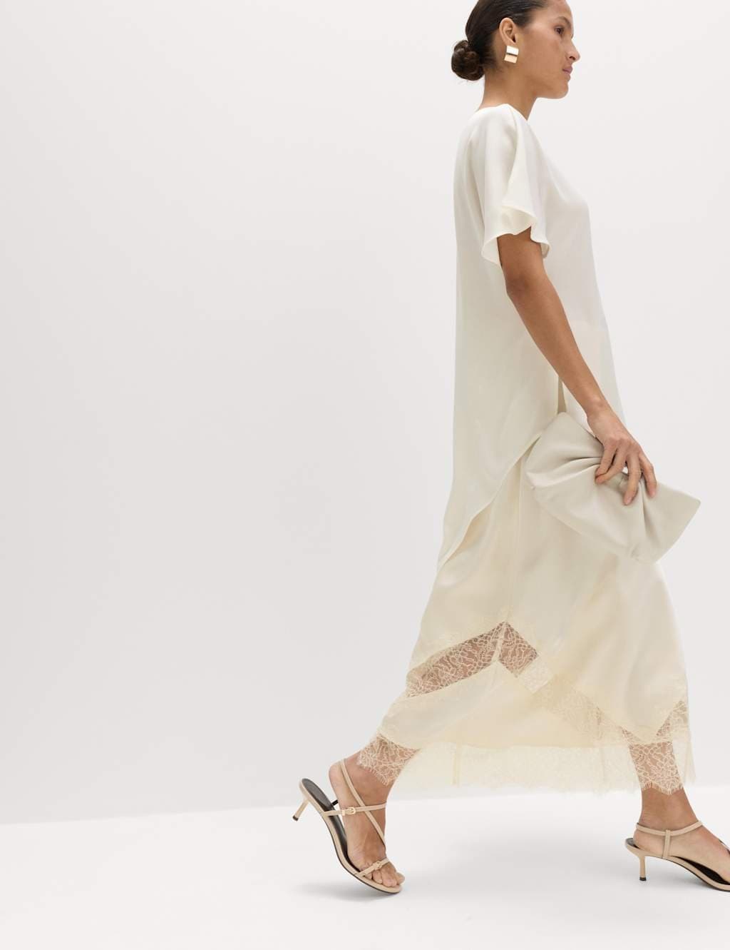 Marks & Spencer M&S Satin Lace Insert Midaxi Slip Skirt Ivory