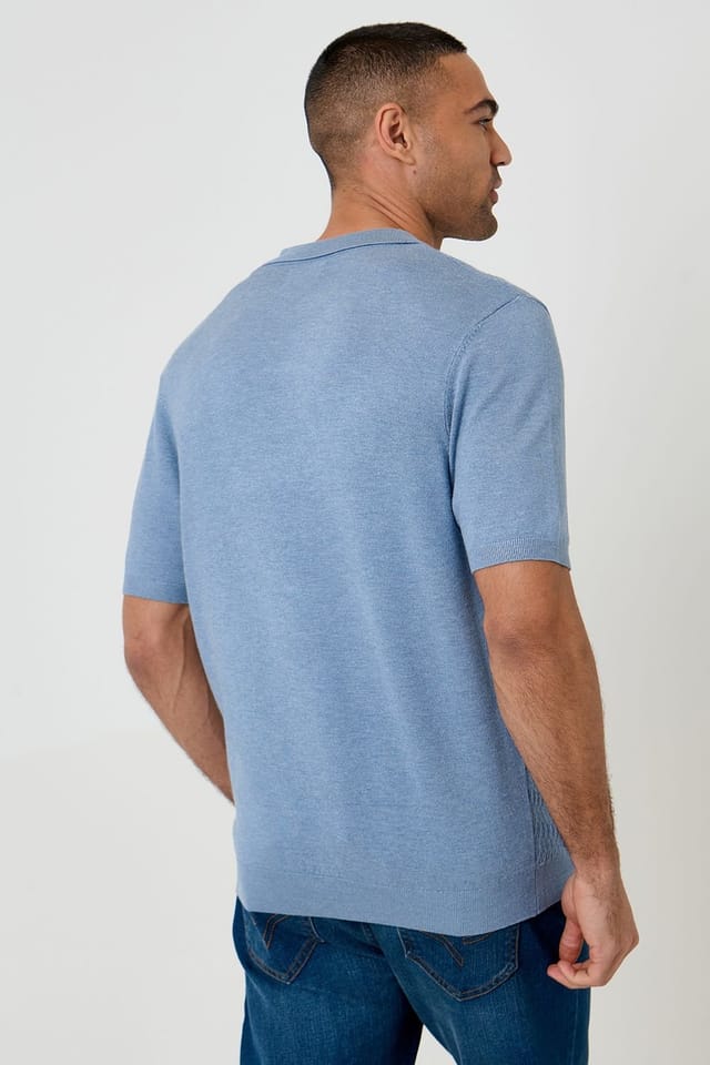 Threadbare Threadbare Men's Textured Knit Trophy Neck Polo in Blue - 2