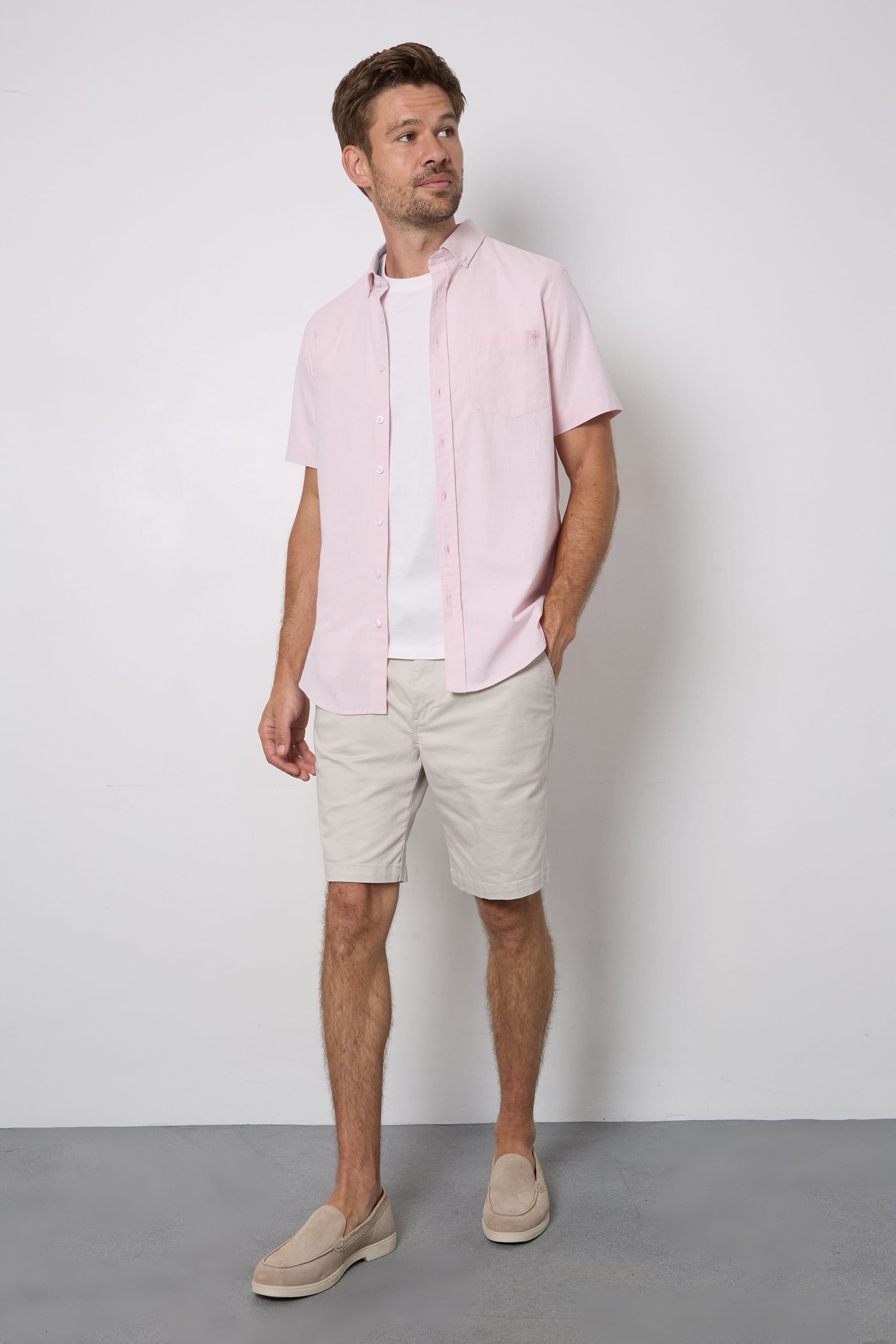 Maine Maine Men's Pink Textured Short Sleeve Shirt - 4