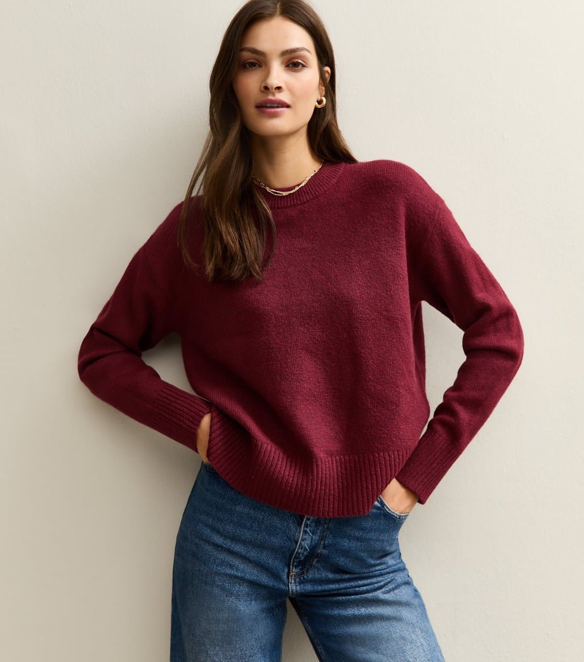 New Look New Look Dark Red Midweight Crew Neck Jumper