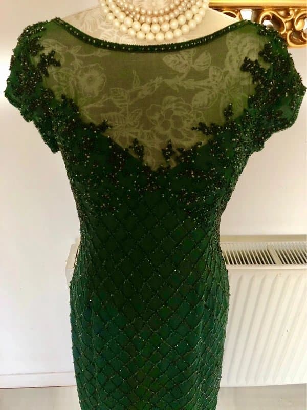 Serenade Luxury Vintage Y2K Pure Silk 100% Beaded Dark Green Serenade Maxi Gown