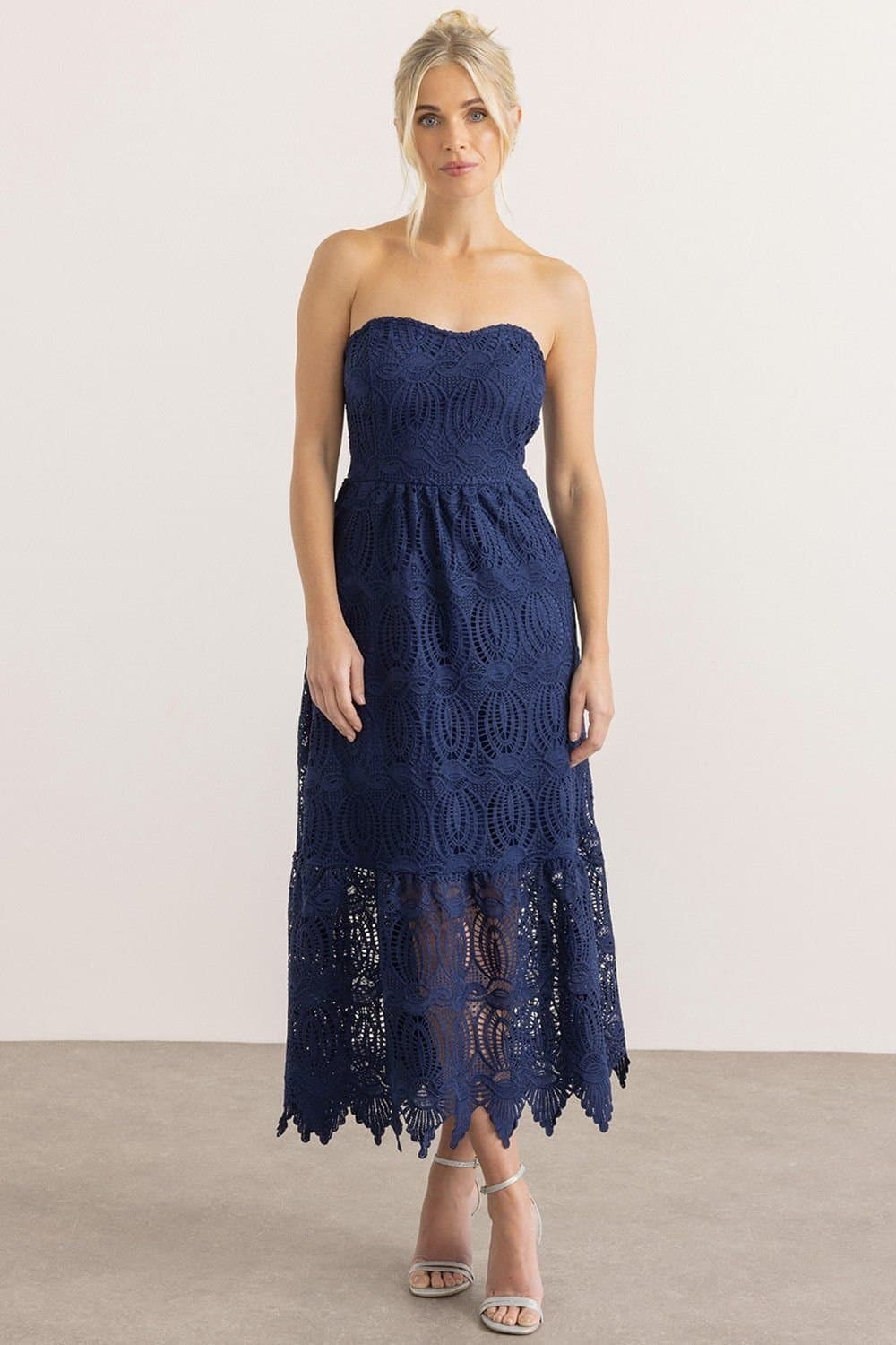Klass. Klass. Women's Bandeau Crochet Lace Maxi Dress in Midnight
