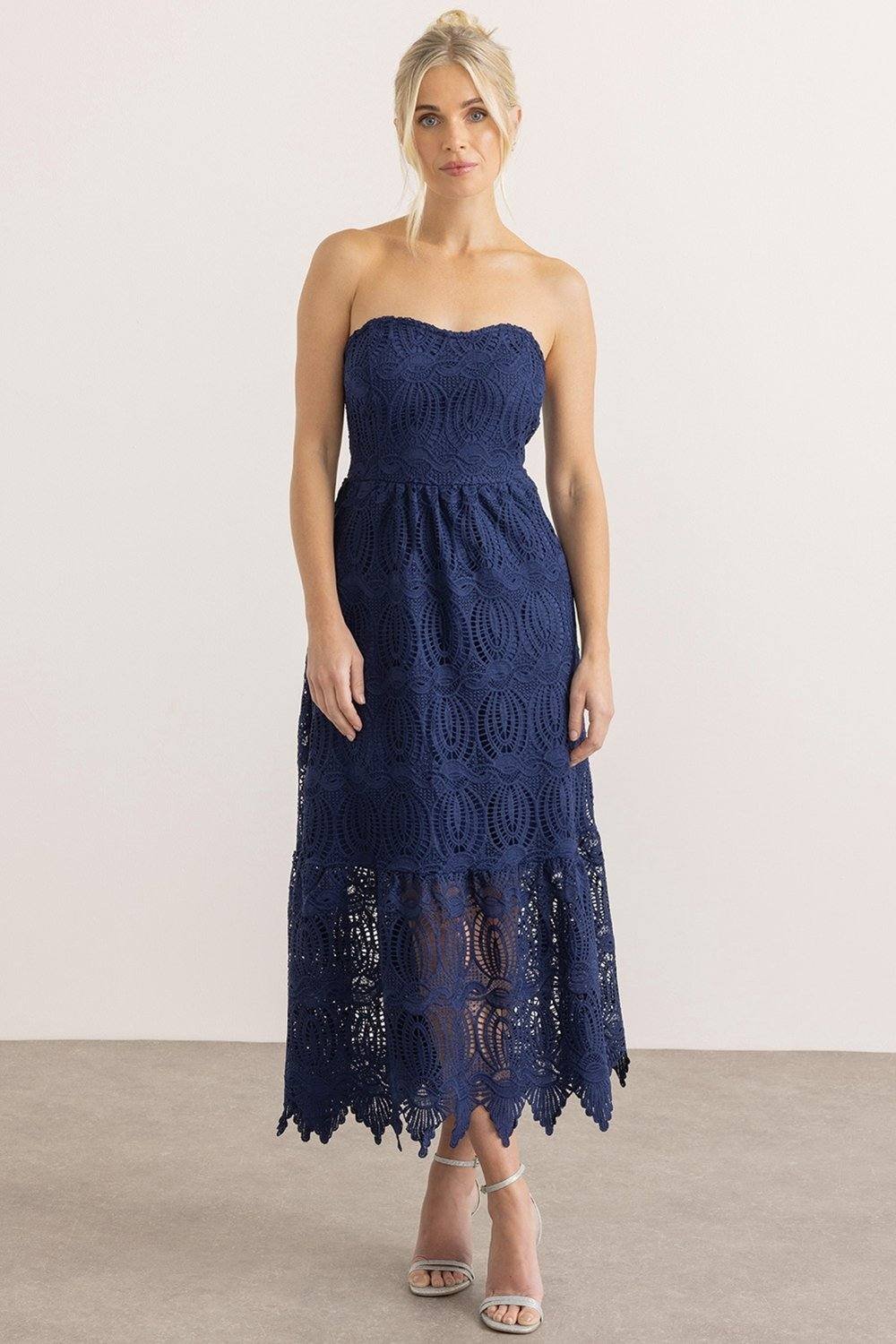 Klass. Klass. Women's Bandeau Crochet Lace Maxi Dress in Midnight - 3