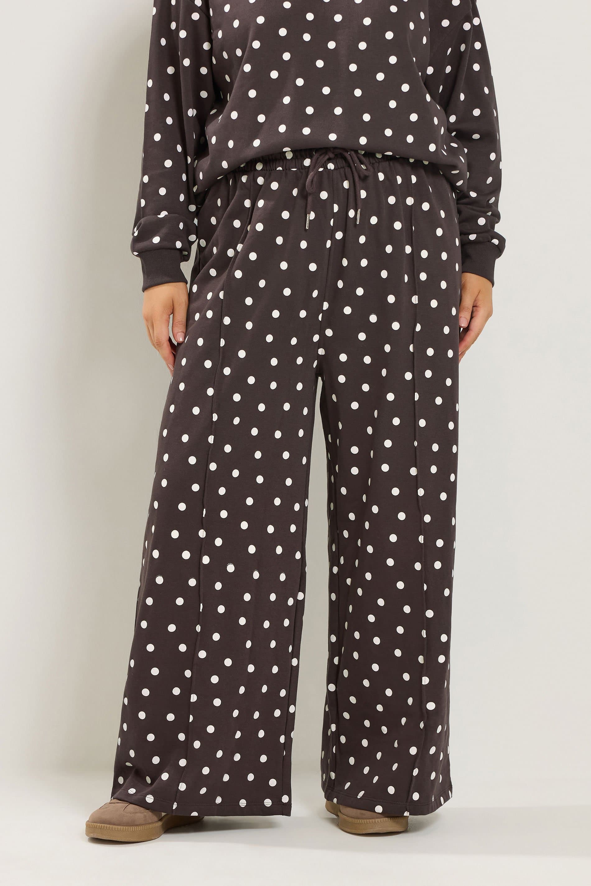 Yours Plus Size Brown Polka Dot Wide Leg Joggers