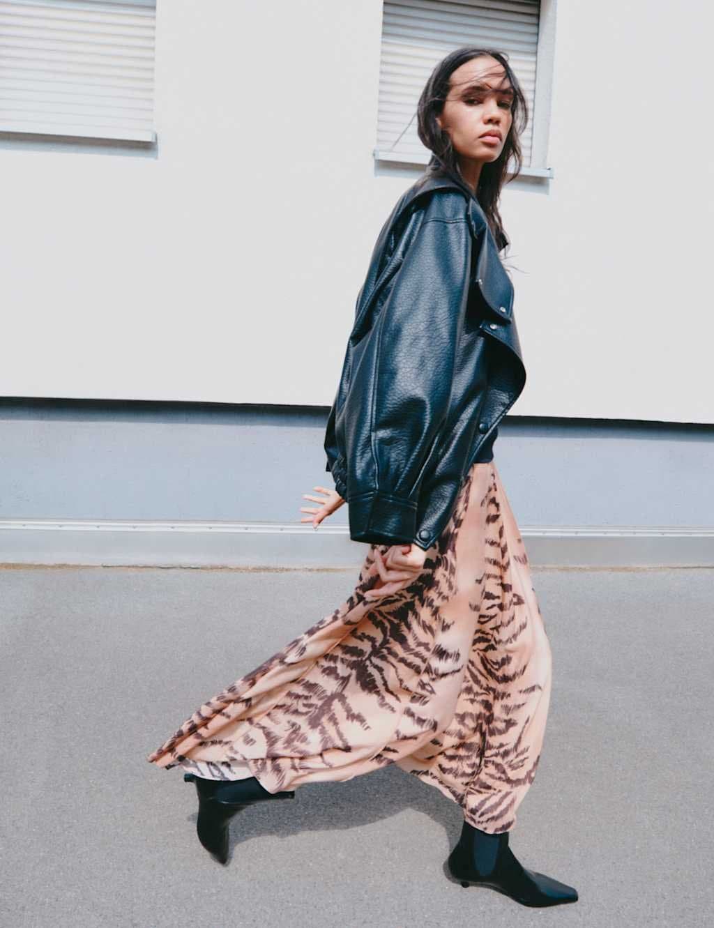 Marks & Spencer M&S Animal Print Box Pleat Midi Circle Skirt Brown Mix