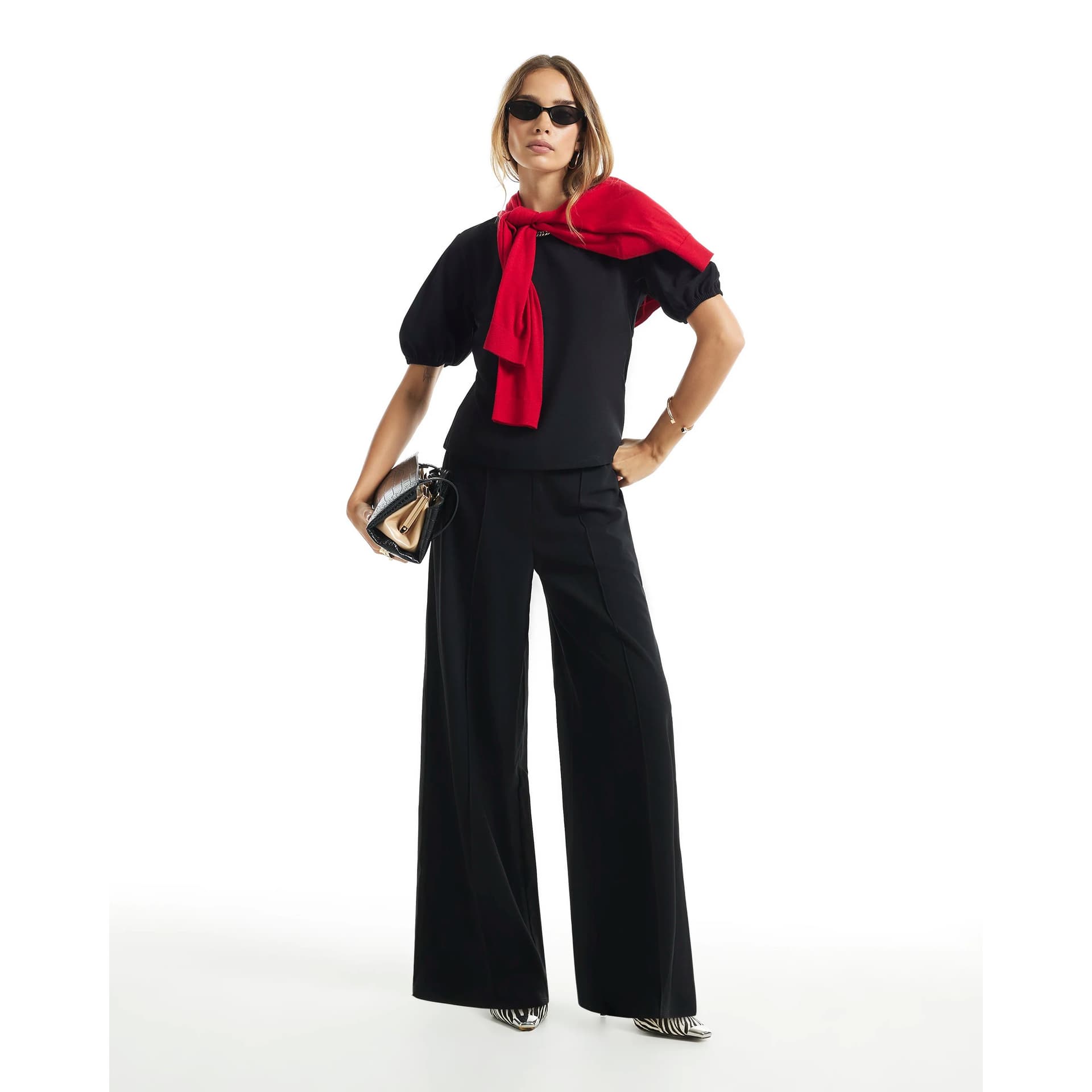 River Island River Island Womens Black Pintuck Wide Leg Trouser