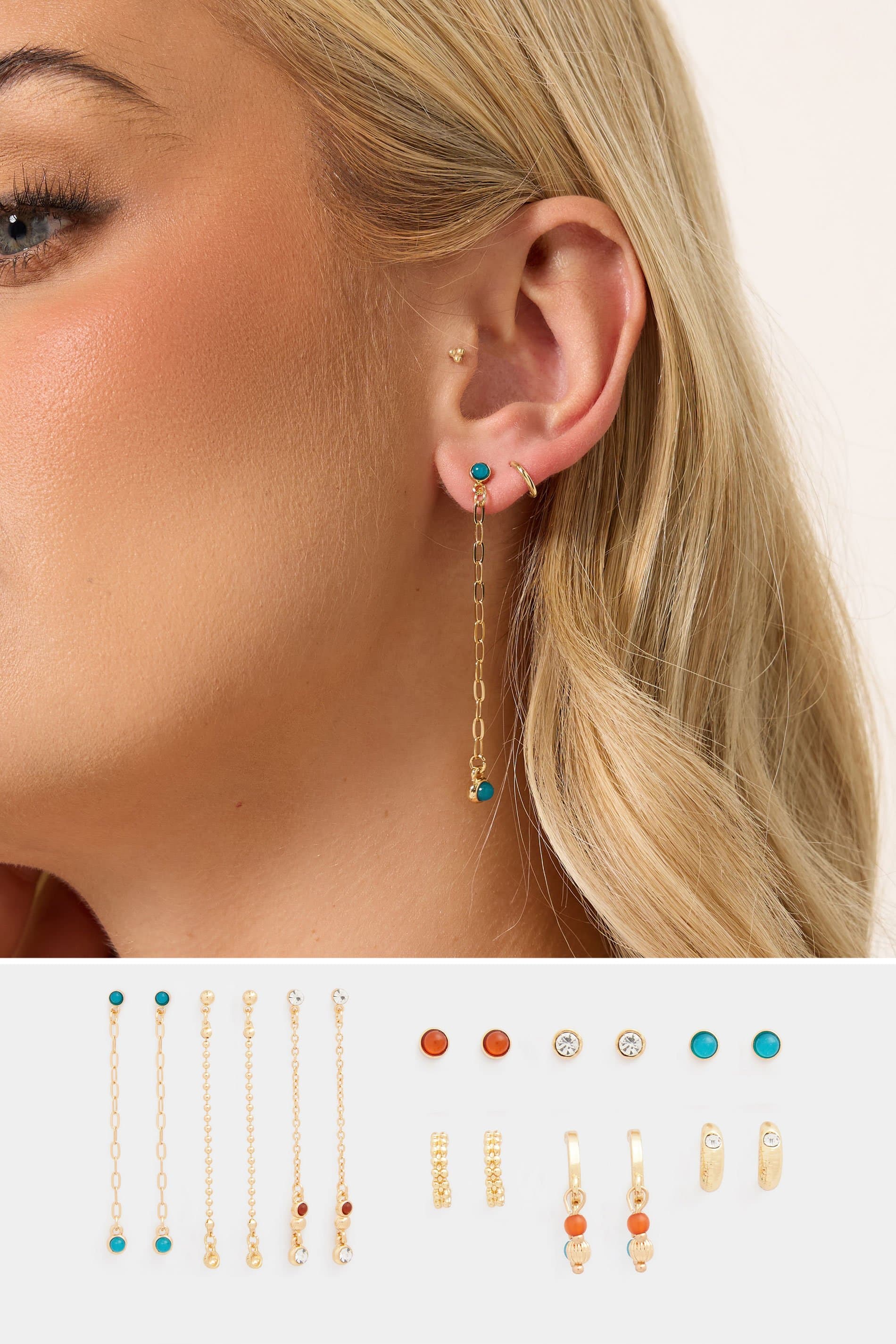 Yours 9 Pack Gold Tone Mixed Earrings Set