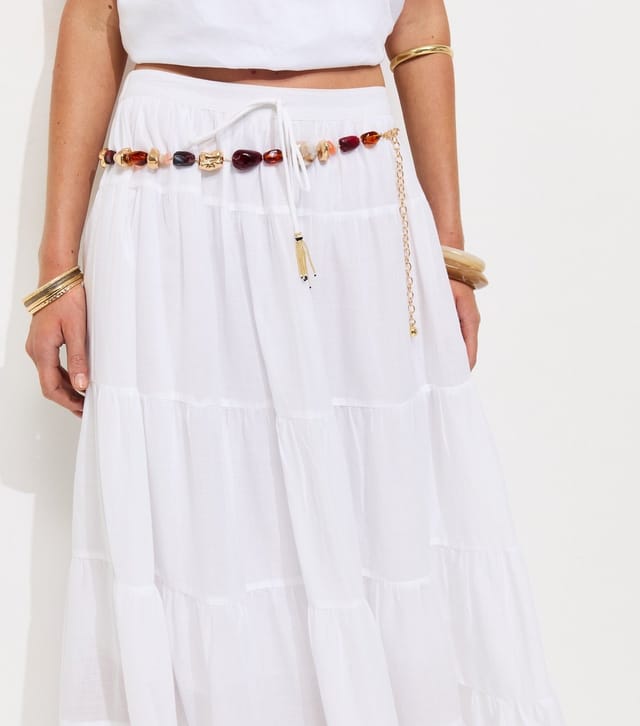 New Look Women's White Cotton Tiered Maxi Skirt New Look - 2