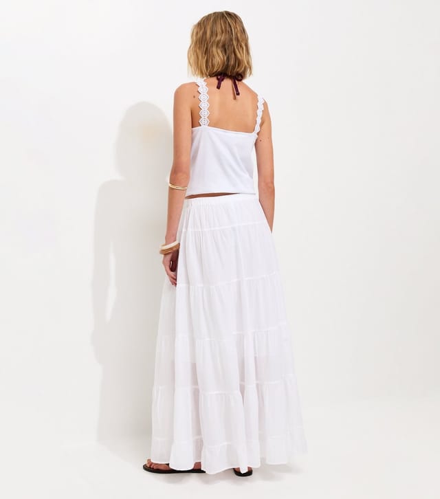 New Look Women's White Cotton Tiered Maxi Skirt New Look - 3