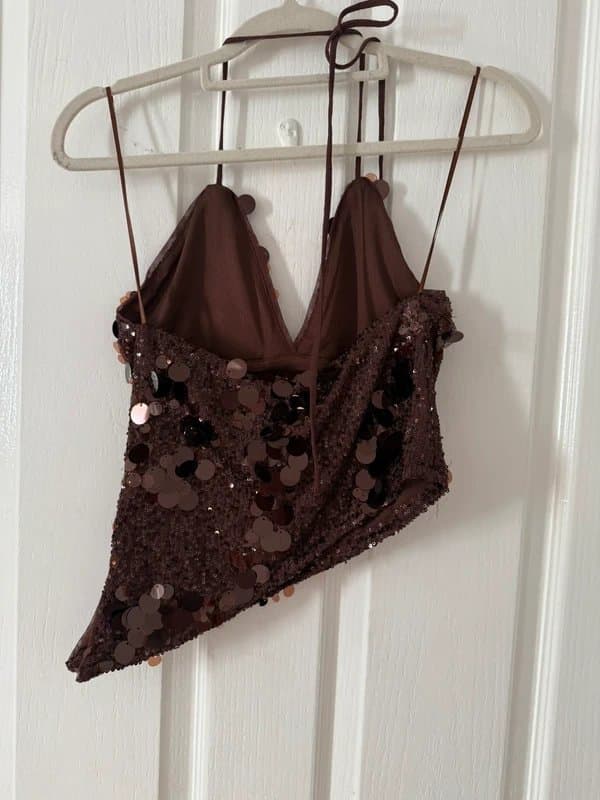 Bershka Bershka sequin top in brown