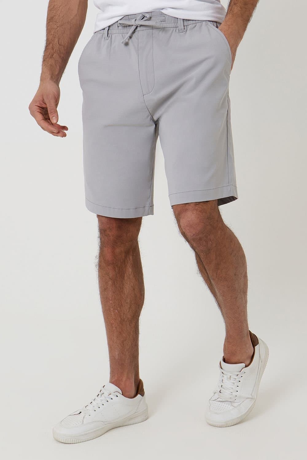 Threadbare Threadbare Men's Elasticated Waist Stretch Chino Shorts in Light Grey