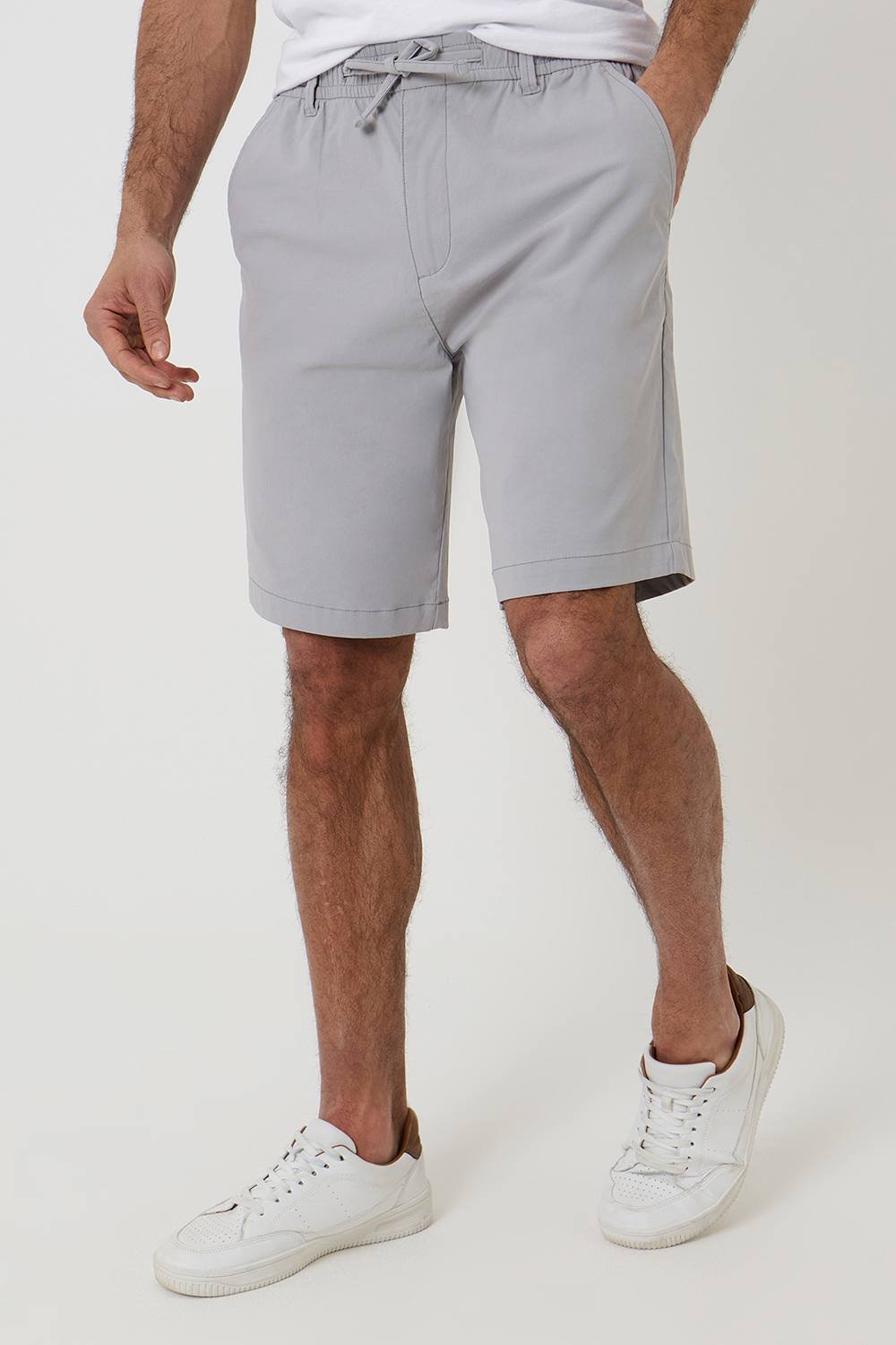 Threadbare Threadbare Men's Elasticated Waist Stretch Chino Shorts in Light Grey - 2