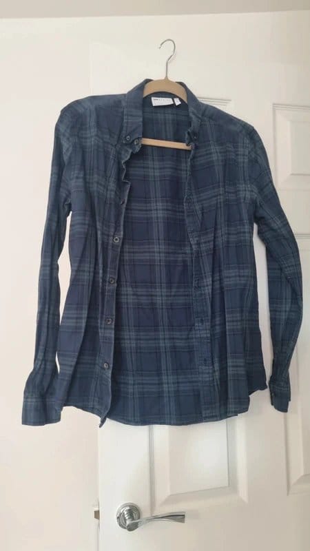 ASOS Design Navy & Green Check Long Sleeve Shirt