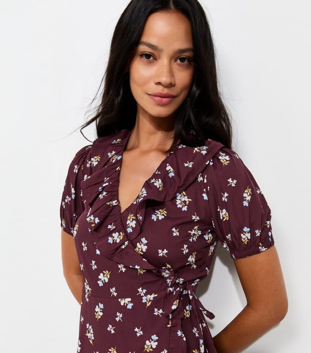 New Look Women's Brown Floral Short Sleeve Wrap Mini Dress New Look - 3