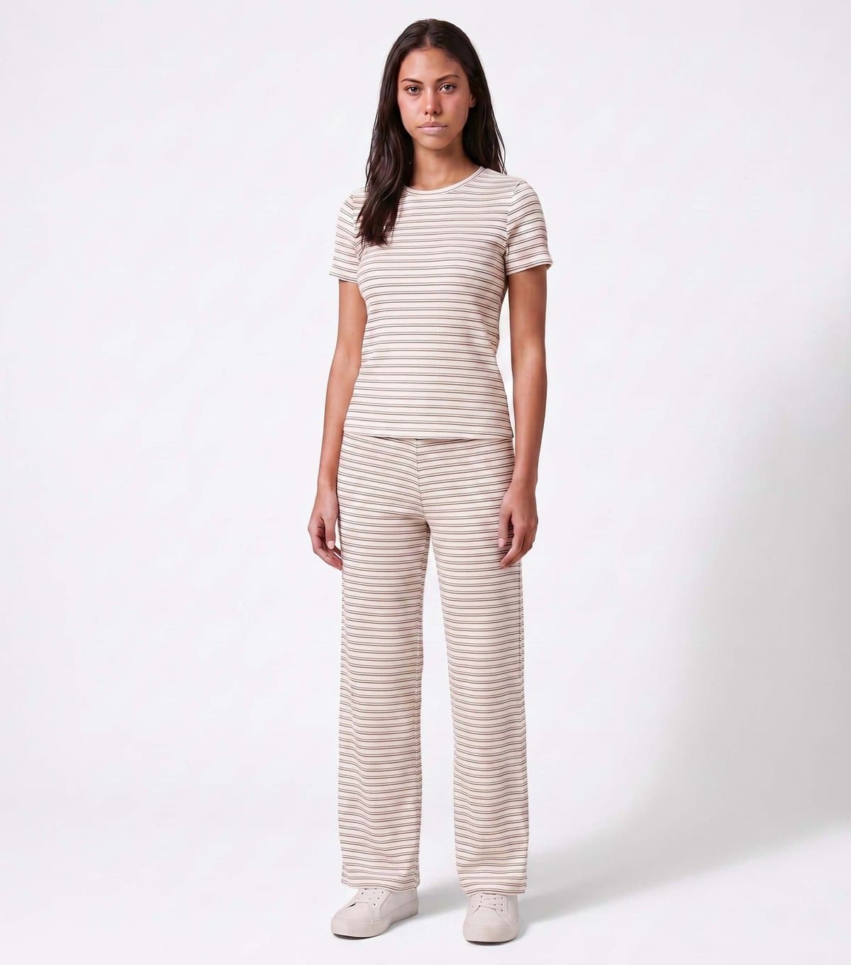 Urban Bliss Women's Brown Ribbed Wide Leg Striped Trousers Urban Bliss New Look