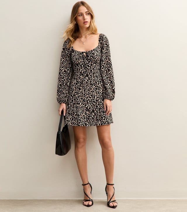 New Look Women's Brown Leopard Print Milkmaid Mini Dress New Look - 3