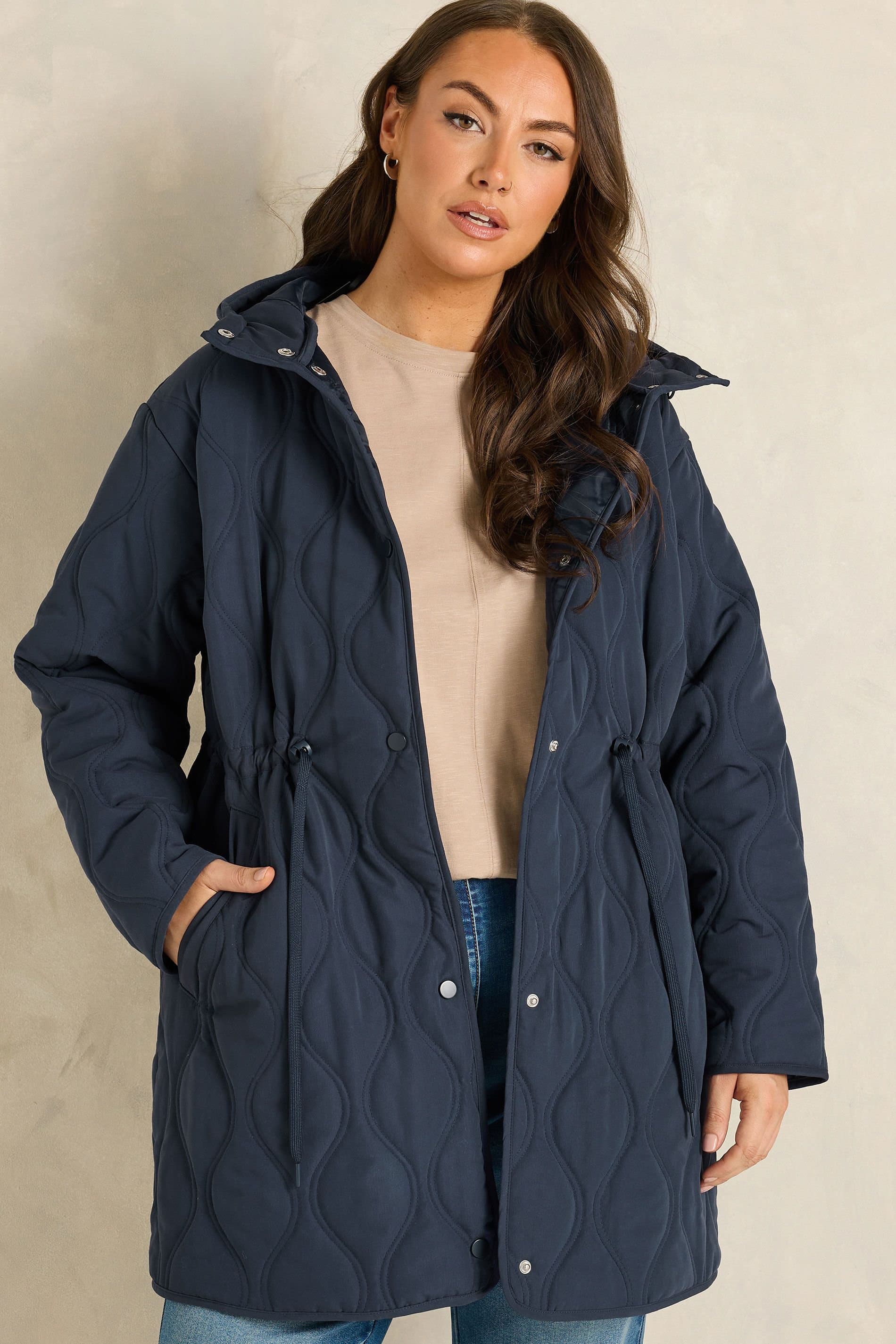 Evans Evans Women's Quilted Parka Coat in Mid Navy