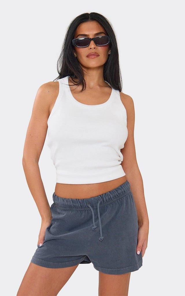 EGO Mid Rise Tie Waist Sweat Shorts In Grey, Women's Size UK 6 - 2