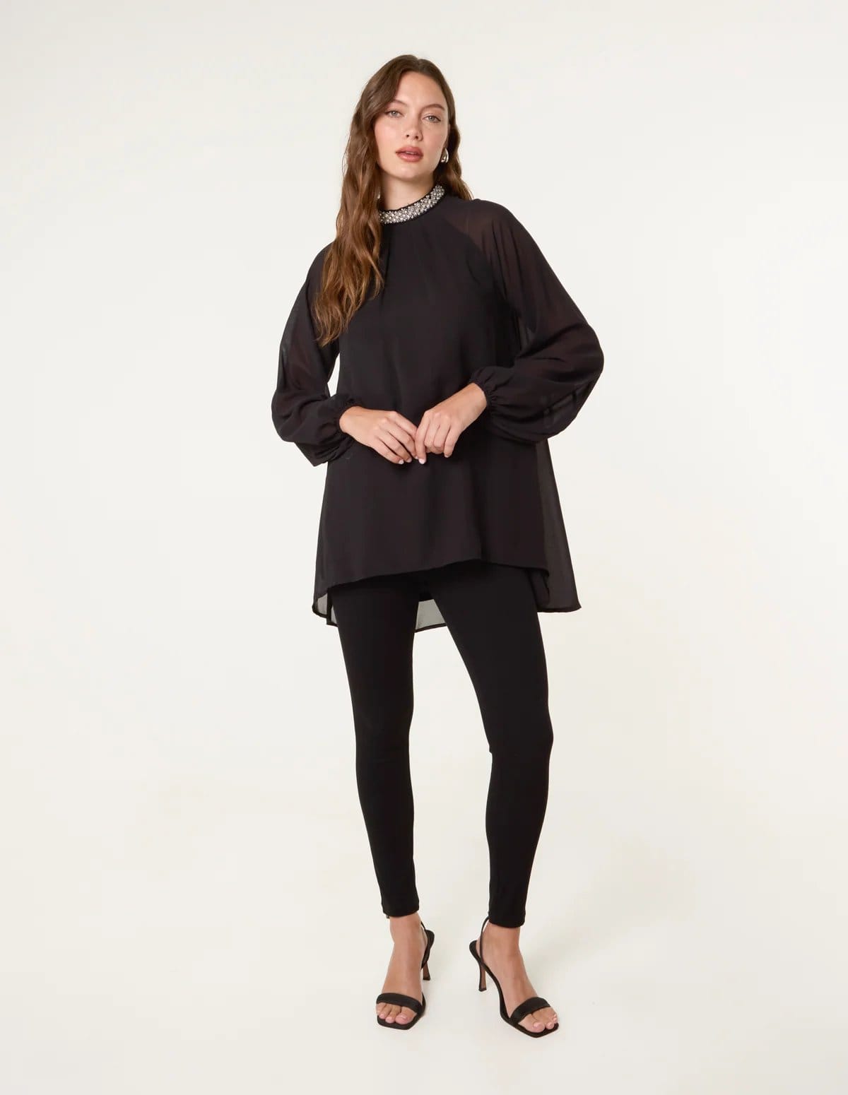 Blue Vanilla Embellished Collar Tunic Top - 4